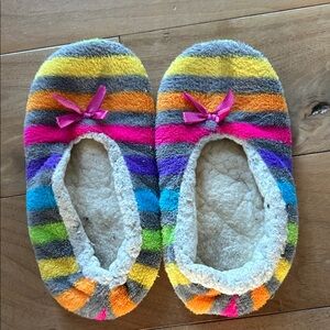 Colorful Rainbow Striped Slippers with Bow